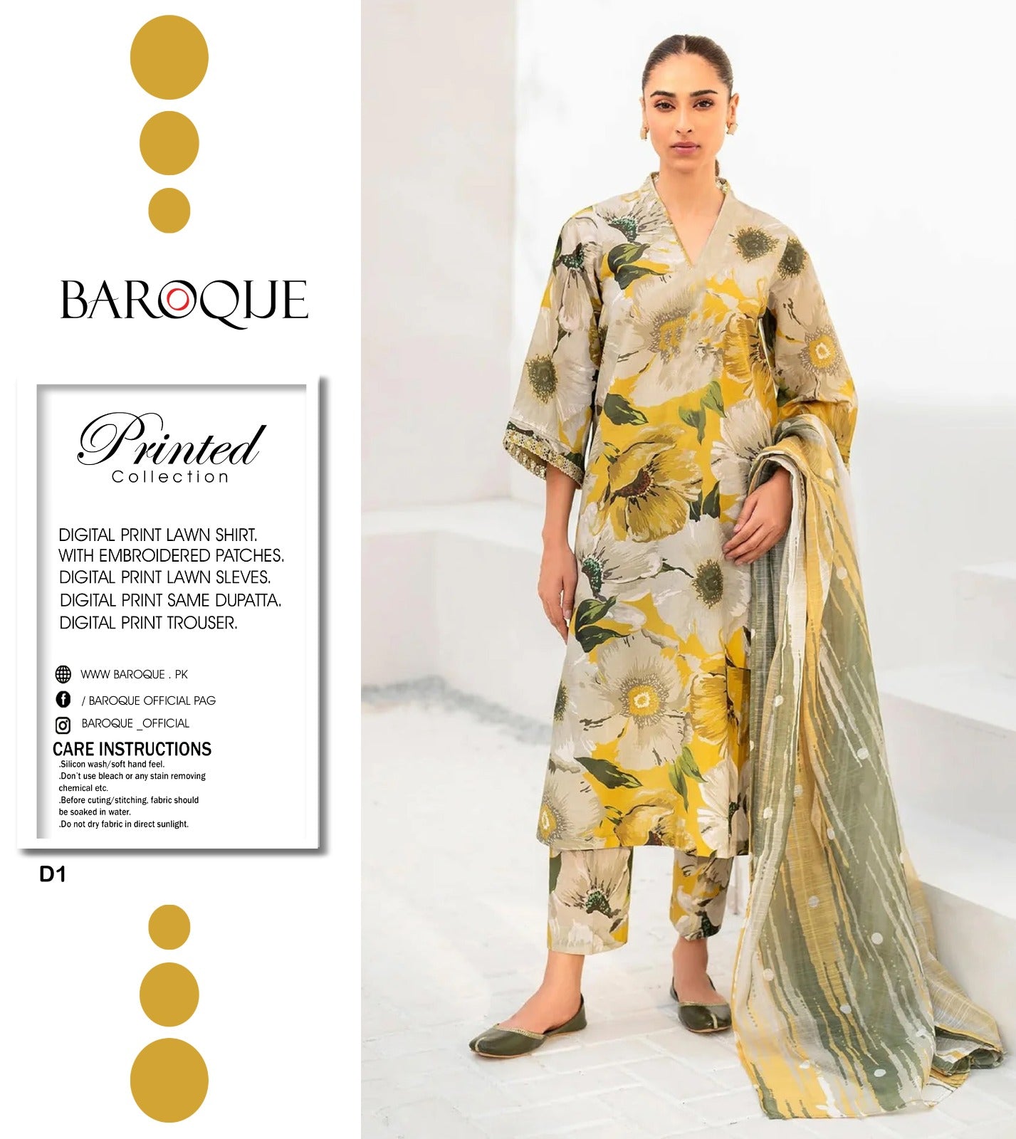 BAROQUE Summer Printed Lawn Unstitched Ladies (3 Piece) Suit 2025