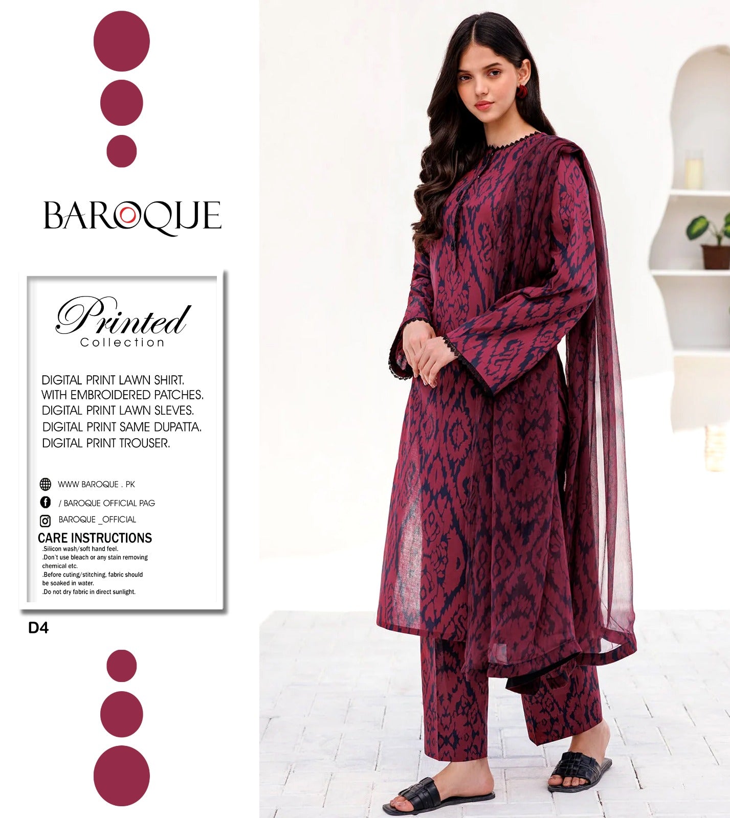 BAROQUE Summer Printed Lawn Unstitched Ladies (3 Piece) Suit 2025
